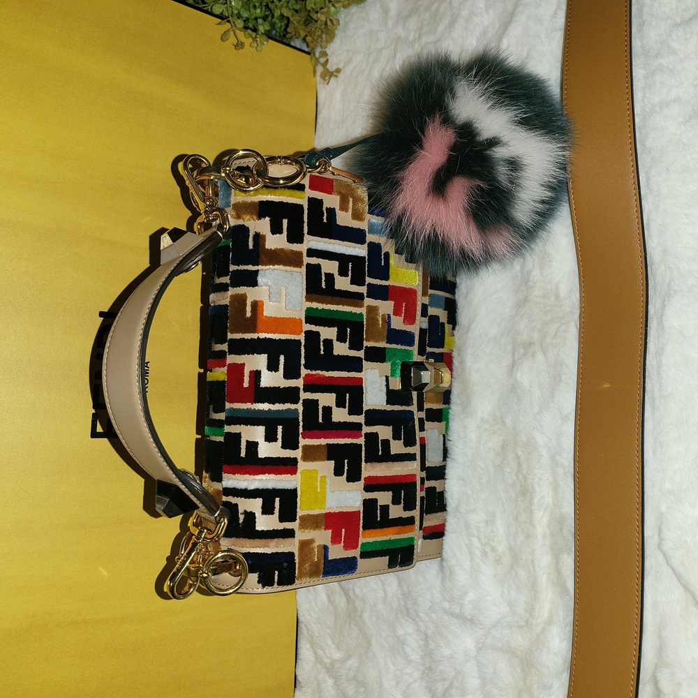 FENDI Multicolor Zucca Velvet and Leather Kan I Shoulder Bag